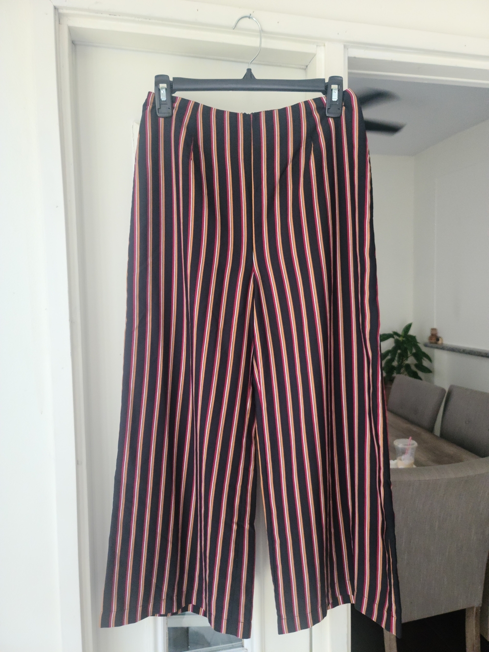 Sage Black Wide-Leg Striped Pants with Pink & Tan Stripes